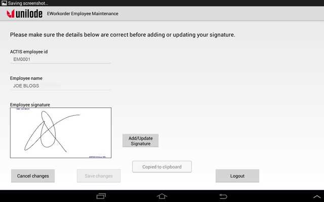 Emulate Android APK E-Workorder Signature