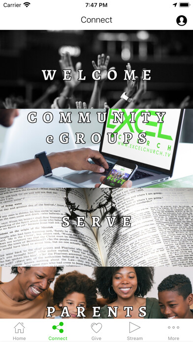 Emulate iPhone app Excel Church Worldwide using MyAndroid