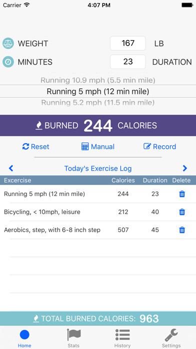 Emulate iPhone app Exercise Calorie Calculator - With Tracker using MyAndroid