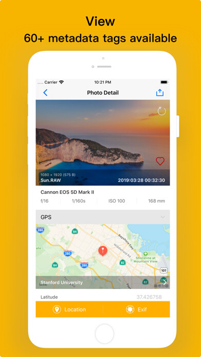 Emulate iPhone app Exif Viewer - Photo Metadata using MyAndroid