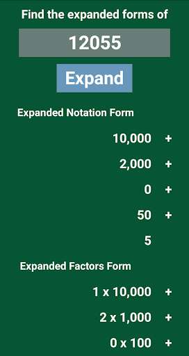 Run android online APK Expanded forms of a number from MyAndroid or emulate Expanded forms of a number using MyAndroid