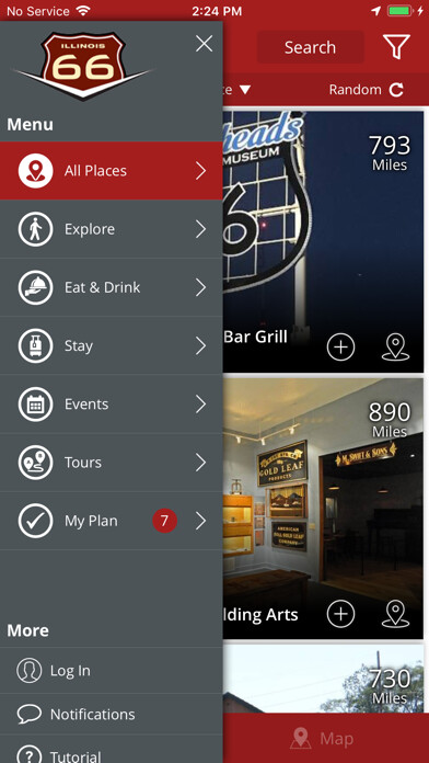 Emulate iPhone app Explore Illinois Route 66 using MyAndroid