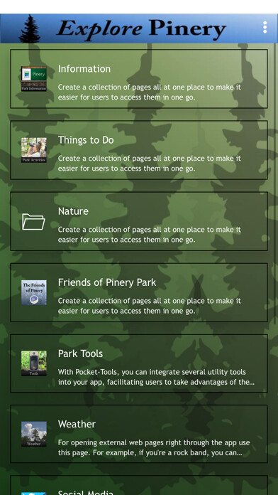 Emulate iPhone app Explore Pinery using MyAndroid