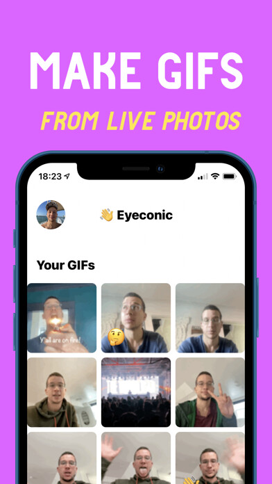 Emulate iPhone app Eyeconic - GIF Maker using MyAndroid