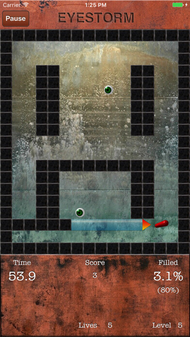 Emulate iPhone app Eyestorm Lite (Jezzball clone) using MyAndroid