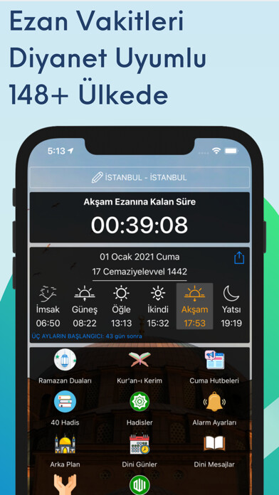Emulate iPhone app Ezan Vakti Namaz Vakitleri Pro using MyAndroid