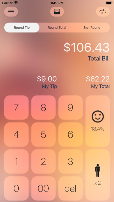 Emulate iPhone app Ez Bill - Tip Calculator using MyAndroid
