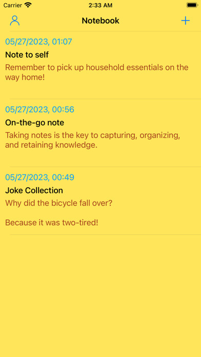 Emulate iPhone app EZNote: My Life Quick Notes using MyAndroid