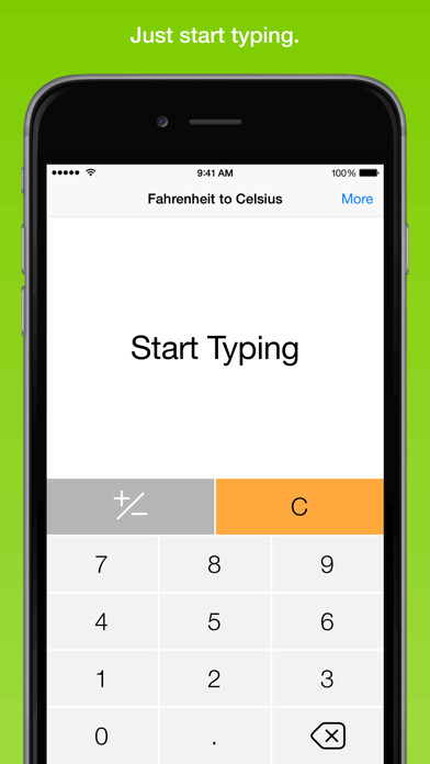 Emulate iPhone app Fahrenheit To Celsius, the fastest temperature converter using MyAndroid