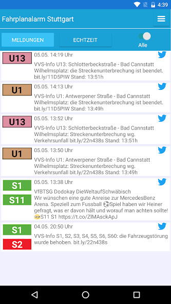 Run android online APK Fahrplanalarm Stuttgart from MyAndroid or emulate Fahrplanalarm Stuttgart using MyAndroid
