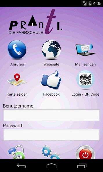 Emulate iPhone app Fahrschule Prantl using MyAndroid