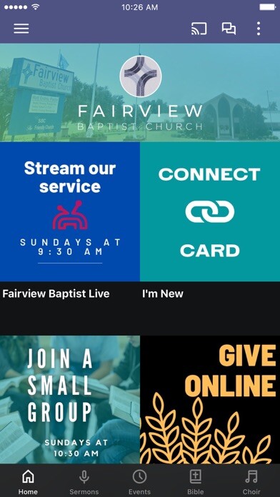 Emulate iPhone app Fairview Baptist Church using MyAndroid