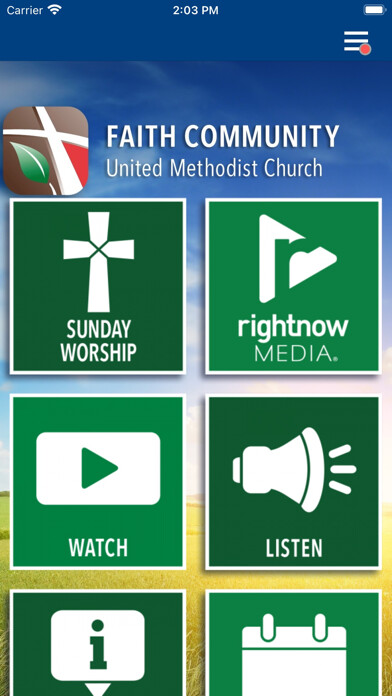 Emulate iPhone app Faith Community UMC Ohio using MyAndroid