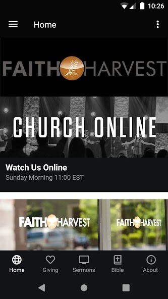 Emulate iPhone app Faith Harvest Church using MyAndroid
