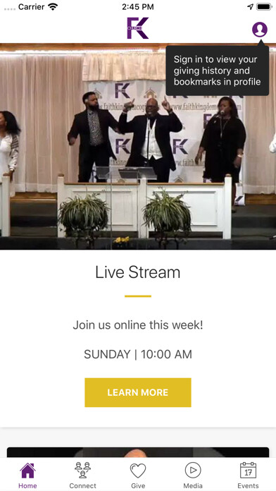 Emulate iPhone app Faith Kingdom Church using MyAndroid