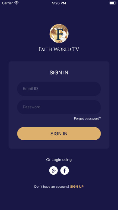 Emulate iPhone app Faith World TV using MyAndroid