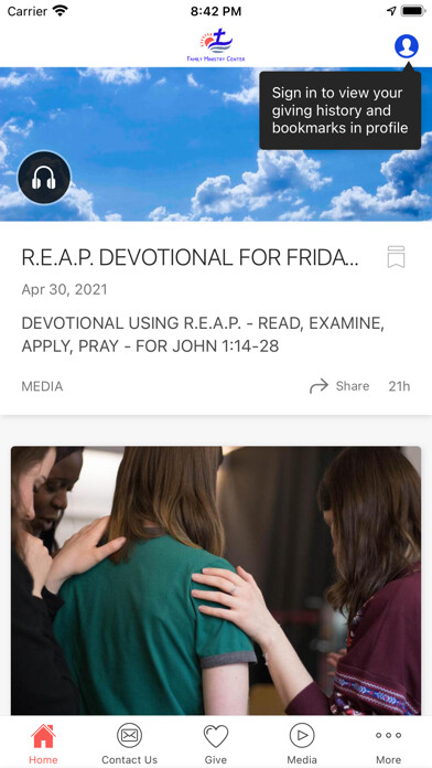 Emulate iPhone app Family Ministry Center using MyAndroid