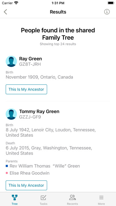 Emulate iPhone app FamilySearch Tree using MyAndroid