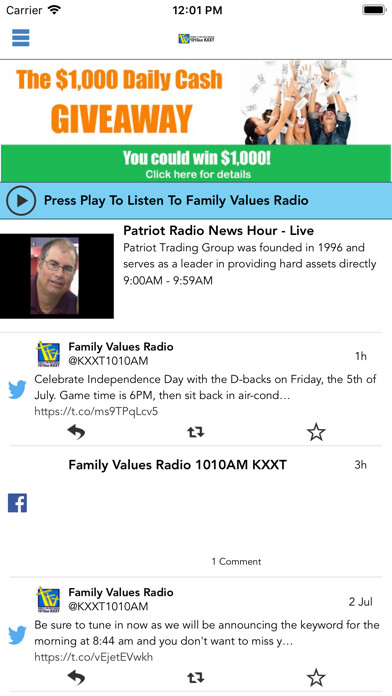 Emulate iPhone app Family Values Radio KXXT using MyAndroid