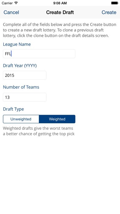 Emulate iPhone app Fantasy Draft Lottery using MyAndroid