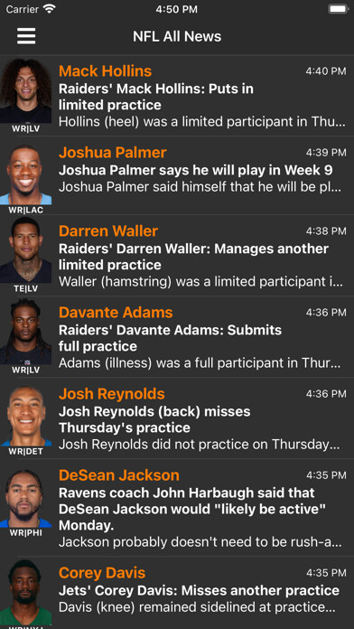 Emulate iPhone app Fantasy Player News using MyAndroid
