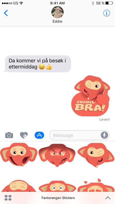 Emulate iPhone app Fantorangen Stickers using MyAndroid