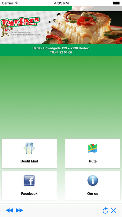 Emulate iPhone app Farfars Pizza & Grill using MyAndroid