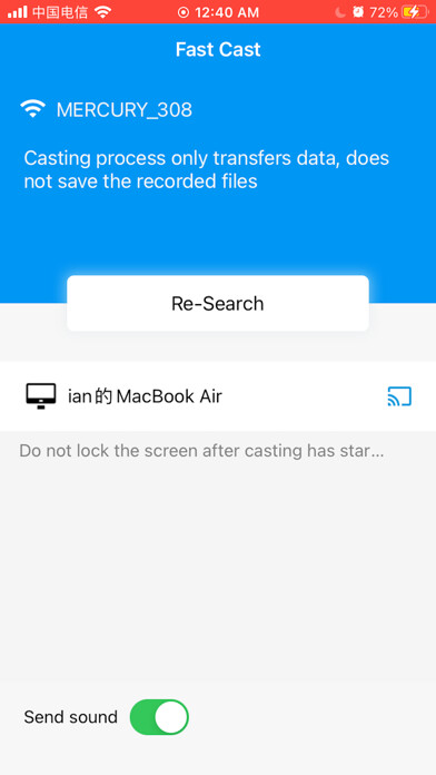 Emulate iPhone app Fast Cast - Screen Mirror using MyAndroid