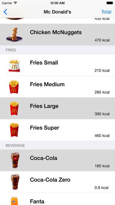 Emulate iPhone app Fast Food Caloriemeter using MyAndroid Emulate iPhone app Fast Food Caloriemeter using MyAndroid