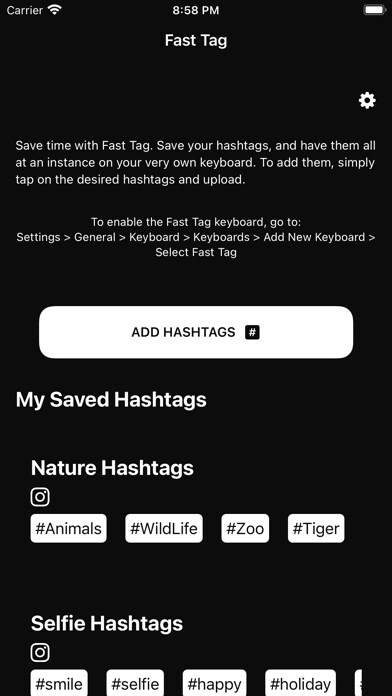 Emulate iPhone app Fast Tags: Hashtags Keyboard using MyAndroid