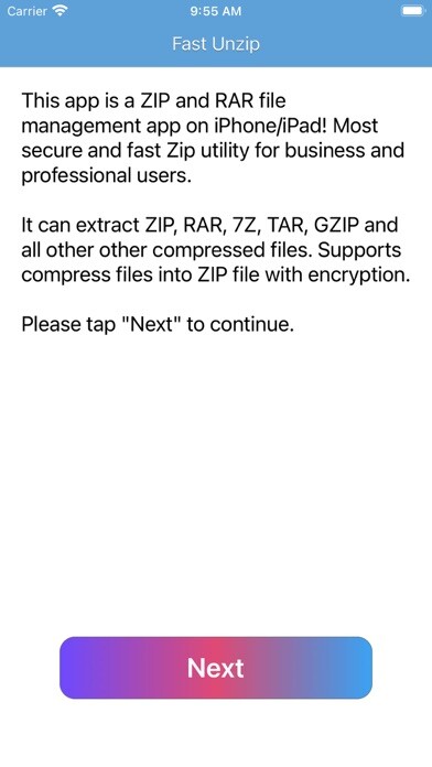 Emulate iPhone app Fast Unzip - Zip Unrar 7z Tool using MyAndroid