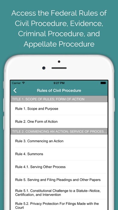 Emulate iPhone app Federal Rules & Opinions - Court Caddy using MyAndroid