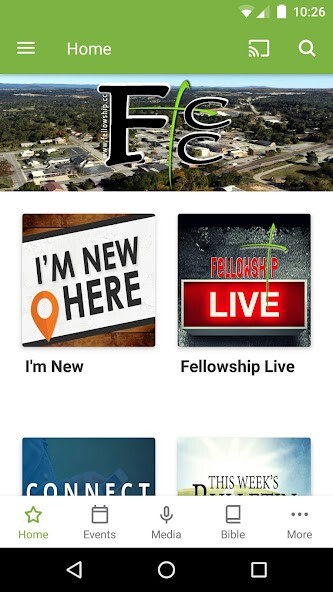 Emulate iPhone app Fellowship Community Church SC using MyAndroid