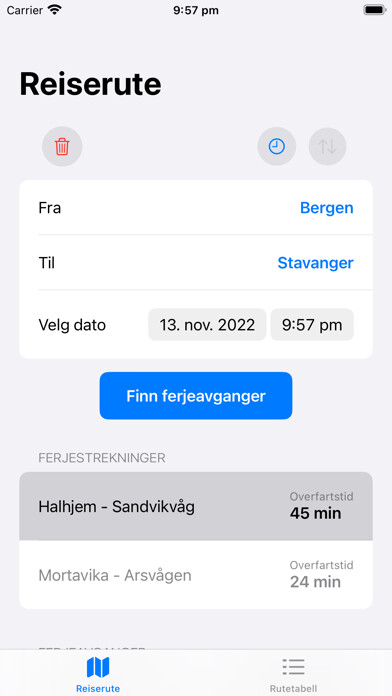 Emulate iPhone app Ferjetid using MyAndroid