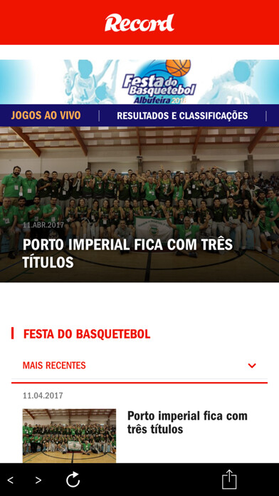 Emulate iPhone app Festa do Basquetebol using MyAndroid
