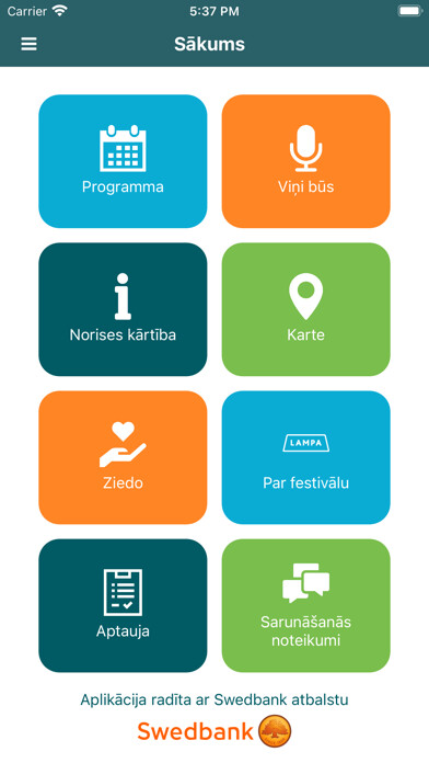 Emulate iPhone app Festivāls LAMPA using MyAndroid