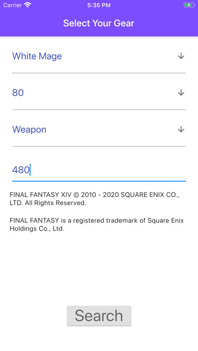 Emulate iPhone app FFXIV Gear Calculator using MyAndroid
