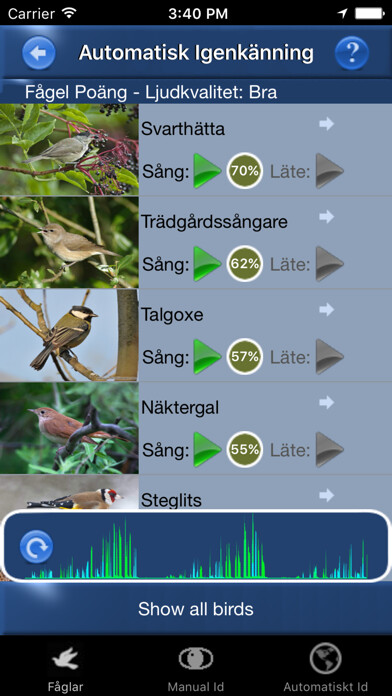 Emulate iPhone app Fågelsång Id - fåglar using MyAndroid Emulate iPhone app Fågelsång Id - fåglar using MyAndroid