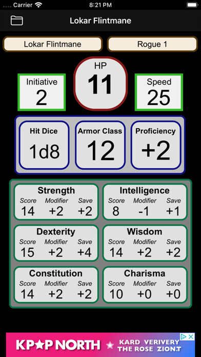 Emulate iPhone app Fifth Edition Character Sheet using MyAndroid