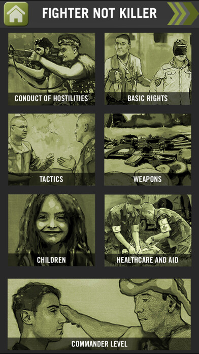 Emulate iPhone app Fighter Not Killer - Test your knowledge of the Rules of War using MyAndroid