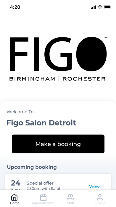 Emulate iPhone app Figo Salon Detroit using MyAndroid