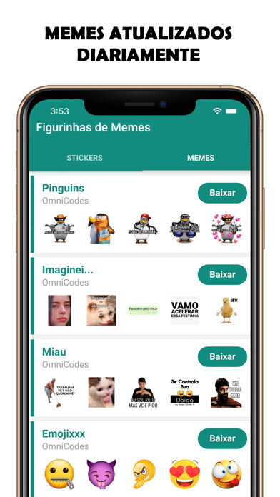 Emulate iPhone app Figurinhas de Memes - Stickers using MyAndroid