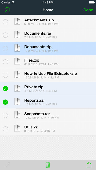 Emulate iPhone app File Extractor for ZIP, RAR, 7ZIP and TAR archives using MyAndroid