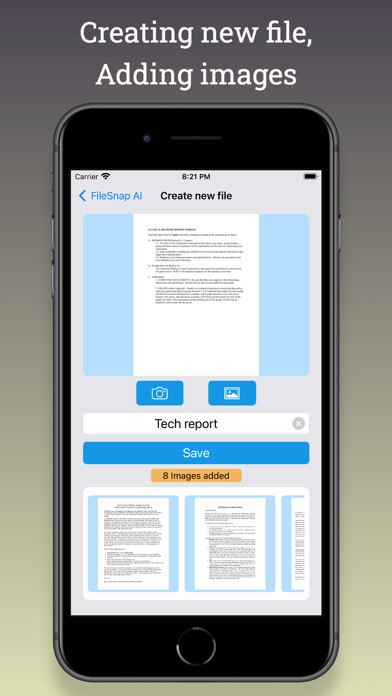 Emulate iPhone app FileSnap AI using MyAndroid