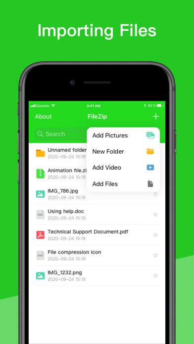 Emulate iPhone app FileZip - Zip & Unzip using MyAndroid