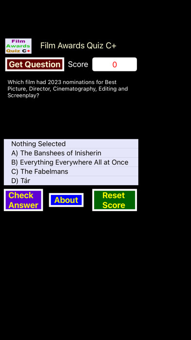Emulate iPhone app Film Awards Quiz C+ using MyAndroid Emulate iPhone app Film Awards Quiz C+ using MyAndroid