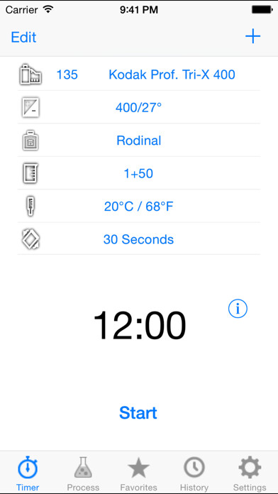 Emulate iPhone app Film Developer Timer Pro using MyAndroid