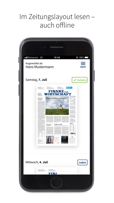Emulate iPhone app Finanz und Wirtschaft E-Paper using MyAndroid