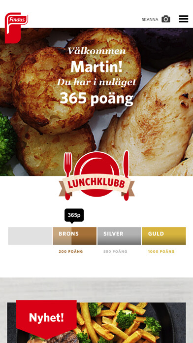Emulate iPhone app Findus Lunchklubb using MyAndroid