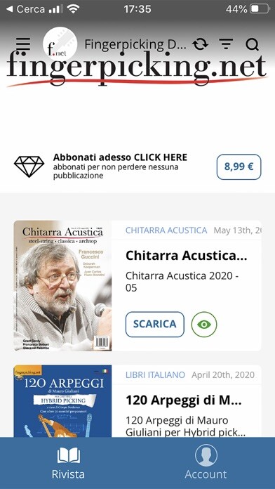 Emulate iPhone app Fingerpicking Digital Edizioni using MyAndroid